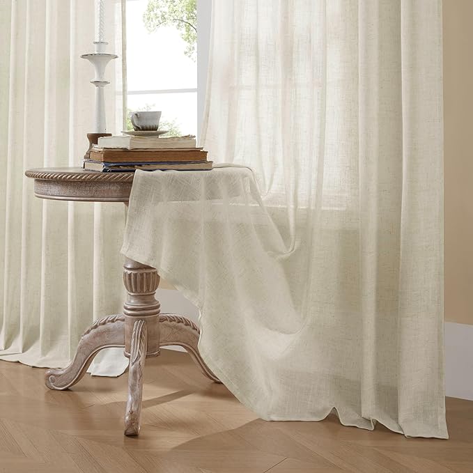 Joydeco Linen Curtains 96 Inch Length 2 Panel Sets,Light Filtering Curtains for Bedroom 52 Inch Wide Living Room Drapes with Back Tabs & Rod Pockets (W52 x L96 Inch, Beige)