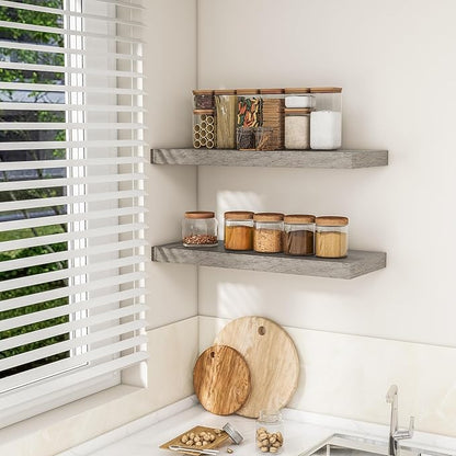 RICHFOCUS 31.5Inch Floating Shelves for Wall 2 Pack Shelves for Bedroom|Kitchen|Bathroom Wall Mounted Rustic Wood Floating Shelf with Invisible Brackets for Books|Storage|Decor, Grey
