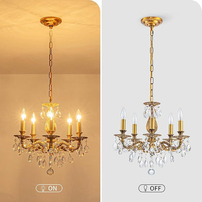 French K9 Crystal Maria Theresa Chandeliers, Luxury Vintage Pendant Light Fixture for Dining Room, Living Room, D18.3*H21~68 inch (Adjustable), Clear Crystal & Antique Bronze Finish Frame