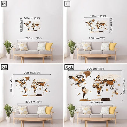 HYPERI Multilayered 3D Wooden World Map Wall Decor, Wood Art Wall Decor, Mapa Mundi Para Pared, World Maps and Push Pins, Valentine's Day Gifts For Dad, Mom, Boss, Husband, Wife (Medium)