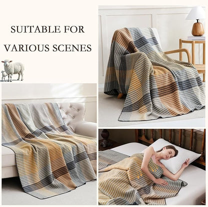 YOUR MOON Pure Merino Wool Queen Size Bed Blanket, 100% Australian Natural Wool, Washable, Hypoallergenic - Non-Itchy (Brownish Blue, 90 * 90)