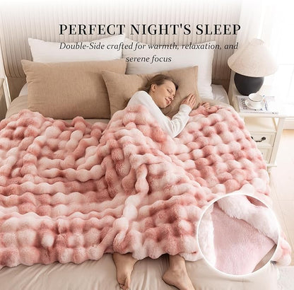 Cozy Faux Fur Throw Blanket for Couch-Warm Fuzzy Throw Blanket, Soft Plush Thick Bubble Blankets for Bedroom and Living Room, Furry Luxury Blanket, 50 x 60, Tie-Dye Pink