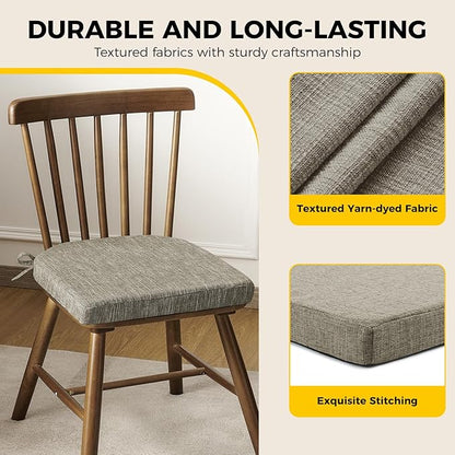 downluxe Indoor Chair Cushions for Dining Chairs, Soft and Comfortable Textured Foam Kitchen Chair Pads with Ties and Non-Slip Backing, 16" x 16" x 2", Khaki, 4 Pack