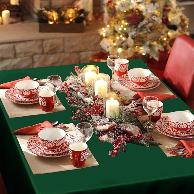 sancua Rectangle Tablecloth - 60 x 84 Inch - Stain and Wrinkle Resistant Washable Polyester Table Cloth, Decorative Fabric Table Cover for Dining Tables, Buffet Parties and Christmas, Hunter Green
