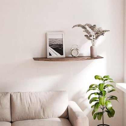 24’’ Black Walnut Floating Shelves - 6 Inch Deep Solid Wood Floating Shelf for Wall, Rustic Zen TV Shelf Wall Mounted, Live Edge Shelf with Invisible Brackets for Living Room, Bedroom, Kitchen.