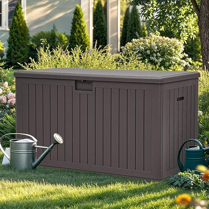YITAHOME 200 Gallon Extra Large Deck Box, Double-Wall Resin Outdoor Storage Box with Flexible Divider for Patio Cushions Pool Supplies Garden Tools, 990 lbs Load Capacity, Lockable (Brown)
