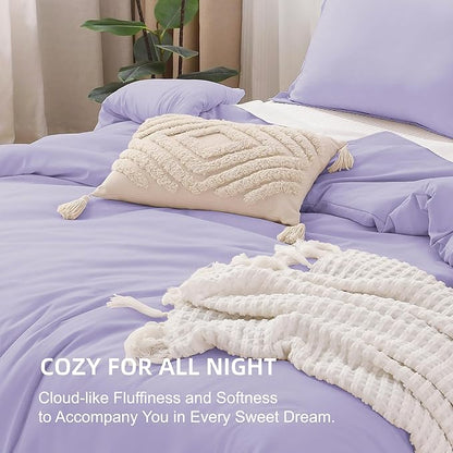 Litanika Lavender Purple Comforter Full Size, 3 Pieces Lightweight Solid Bedding Comforter Set, All Season Fluffy Bed Set (79x90In Comforter & 2 Pillowcases)