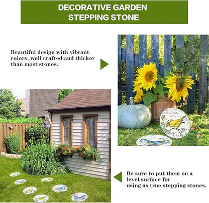 Sungmor 3PC Pretty Garden Stepping Stones, 9.5" Large Concrete Decorative Stones with Beautiful Pattern, Unique Outdoor Lawn Accents, Yard Walkway Flower Bed Wall Shelf Welcome Friends Decorations