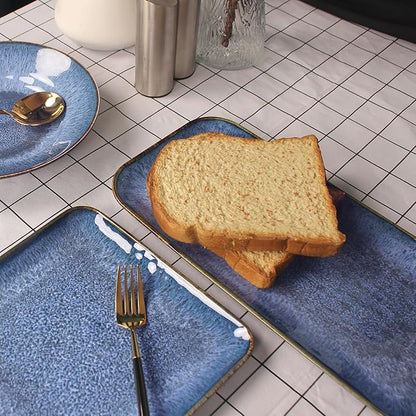 Porcelain Dinner Plates set dessert salad dish Set of 4,Main Dish for Steak,Bread, Pasta,Salad, Microwave Oven and Dishwasher Safe,Scratch Resistant Reusable 9.8 INCH Rectangular