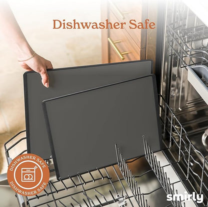 SMIRLY Plastic Cutting Board Set with Holder 3 Pieces, Non-Slip Dishwasher Safe Chopping Boards for Kitchen, Dark Grey