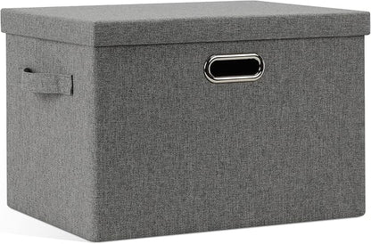 Large 17" 36 Quart Collapsible Stackable Storage Bins with Lids, 1 Pack Grey Foldable Fabric Closet Storage Boxes with Lids, 4 Handles Heavy-duty Linen Cube Baskets for Bedroom