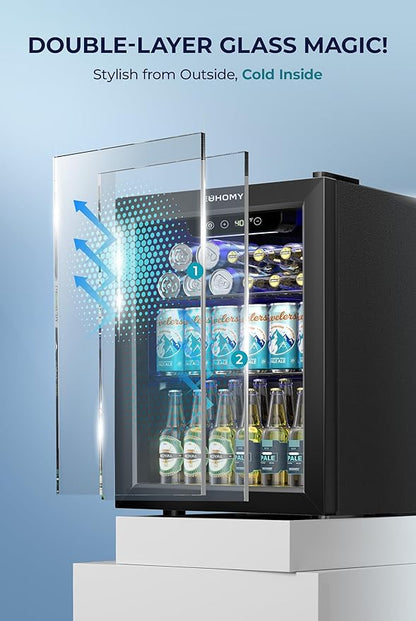 EUHOMY Beverage Refrigerator Cooler - 68 Can Mini Fridge with Glass Door for Soda, Beer, Wine, Small Refrigerator with Digital Temperature Control and Adjustable Shelves for Home Office Bar, 1.7 Cu.ft