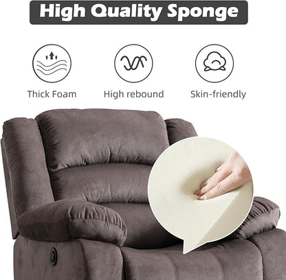EBELLO Classic Power Recliner Chair, Oversized Electric Reclining Chair with Overstuffed Cushion and Back, Soft Fabric Adults Single Recliner Sofa for Living Room, Brown
