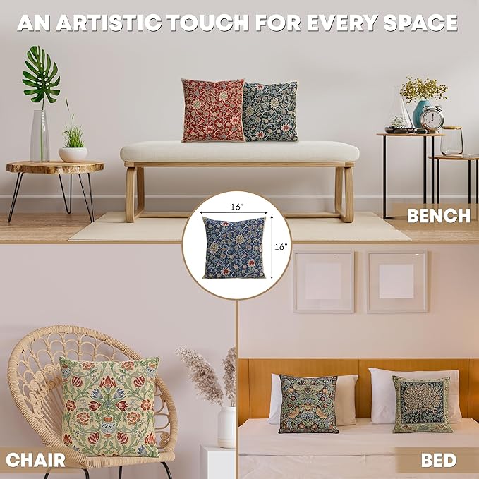 Charlotte Home Furnishings Throw Pillow Covers 16x16 in, Royal Blue Decorative Couch Pillow Covers, Boho Decor European Tapestry Cushion Cases, Living Room Cozy Home Decor, Jacquard Woven Soft Cotton