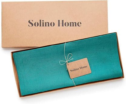 Solino Home Linen Teal Table Runner 90 Inches Long - 100% Pure Linen 14 x 90 Inch Table Runner for Dining, Fall, Autumn - Fete, Handcrafted and Machine Washable