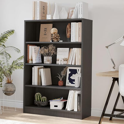Bookshelf, Open Modern Bookshelf, 4 Shelf Bookcase with Freestanding Display Storage, Wooden Book Shelf for Bedroom, Living Room, Dinning Room, Office, 48 Inch, Gray