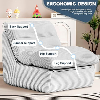 Misolant Bean Bag Chairs，Big Corduroy Fabric Sofa Bean Bag Chair for Adults and Teens with High-Resilience Sponge, Non-Slip Base Floor Lounge Sofa for Home, Living Room, Bedroom, Gaming Light Gray