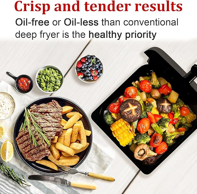 6QT Air Fryer Oven with LED Digital Touchscreen, 12 Preset Cooking Functions Air fryers, Bake, Reheat, Keep Warm, Nonstick and Dishwasher-Safe Basket, Stainless Steel/Black