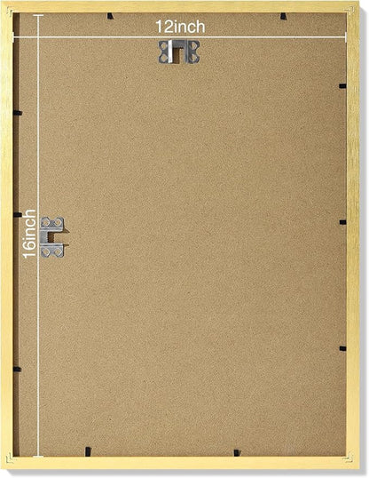 Vittanly 12x16 Picture Frames Set of 9, Shatter Resistant Plexiglass, Display 11x14 Pictures with Mat or 12x16 without Mat, Photo Frames for Wall Mount, Engineered Wood, Gold
