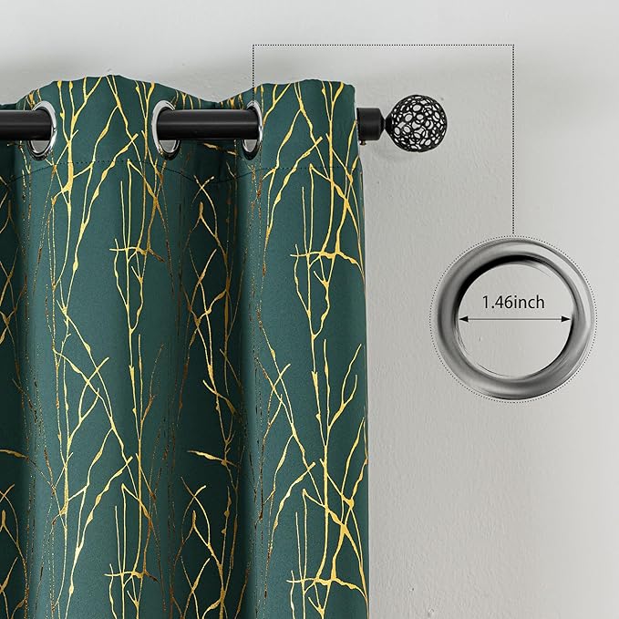 Grommets Blackout Long Window Curtains Green Gold-52W*84L 2PCS Drapes for Bedroom