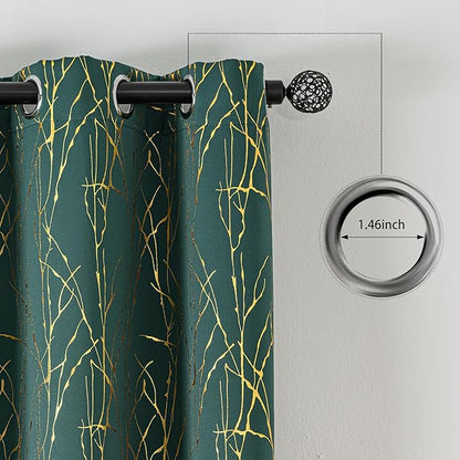 Grommets Blackout Long Window Curtains Green Gold-52W*84L 2PCS Drapes for Bedroom