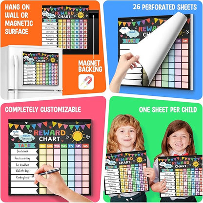 Reward Chart for Kids,Magnetic Behavior Chore Chart for Kids at Home,26 Black Chore Charts,1960 Star Stickers,56 Reward Stickers,Incentive Chore Chart to Develop Responsibility and Good Habits
