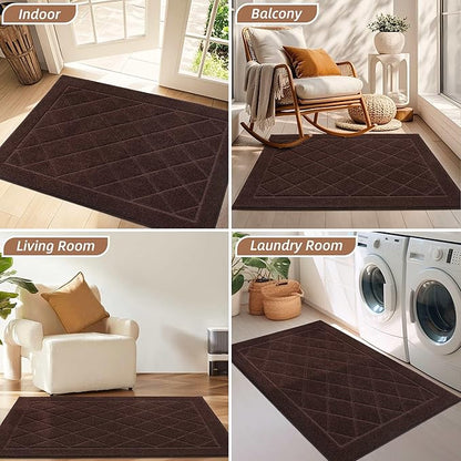 BEQHAUSE Dirt Trapper Door Mat 24" x 36", Doormat Non-Slip Entryway Rugs Washable, Dog Door Mat Stain Resistant and Absorbent Welcome Floor Mat for Front Back Door, Muddy Wet Shoes & Paws, Brown