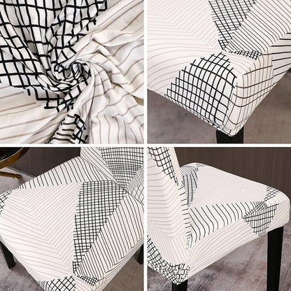 JQinHome White Chair Covers for Dining Room Set of 6, High Stretch Removable Washable Parsons Chair Slipcover for Home Party Hotel Wedding Ceremony (6PCS, Geometric)