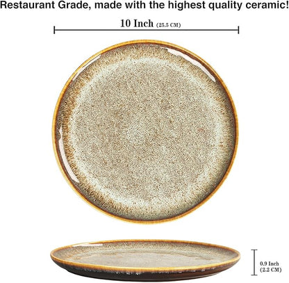 Ceramic Dinner Plates Dish Set,Set of 4,for Lunch snacks -Microwave Oven & Dishwasher Safe,Scratch Resistant,Dinnerware Kitchen Porcelain Serving Dishes 10 Inch Round