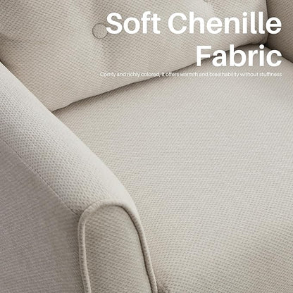 Modern Accent Chair with Wooden Legs Plush Fabric Armchair Chenille Side Single Sofa Chair for Bedroom, Office Cafe Waiting Room Apartment (Beige Armchair)