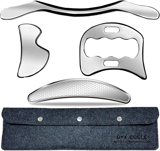4 in 1 Muscle Scraper Stainless Steel Gua Sha Massage Tool Set with Bag,IASTM Scraping Tools for Muscle Treatment