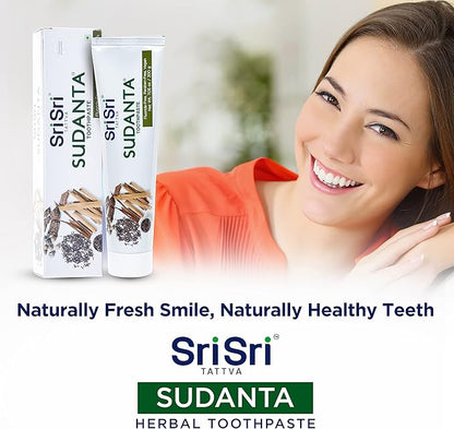 Sri Sri Tattva Sudanta Herbal Toothpaste for Oral Care Protection - Fluoride Free Ayurvedic Toothpaste to Strengthen Teeth and Gums Without Causing Sensitivity - All Natural (200g) Pack of 2