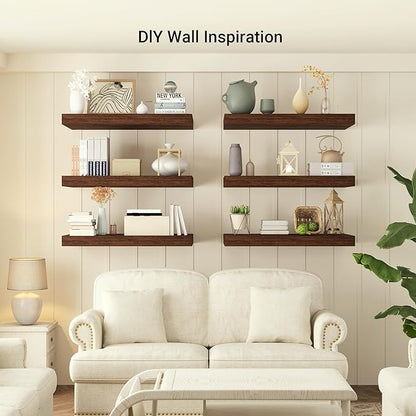 Heimlove 24 x 12 Inch Deep Floating Shelves Wall Mounted with Invisible Brackets,Storage Hanging Shelf for Wall Decor in Bathroom, Bedroom, Kitchen, Living Room, Office Set of 1 (Rustic Brown)