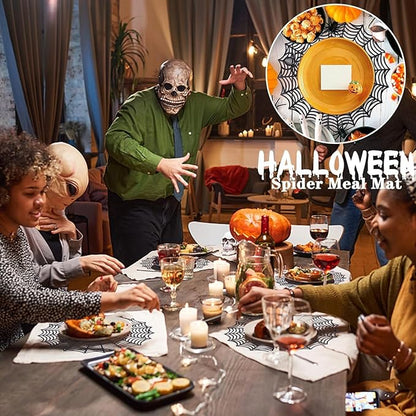 8 Pcs Spider Web Placemats - 15" Heat Insulation Table Mats - Hollow Out Spiderweb Coasters for Dining Table Halloween Decoration (Black)
