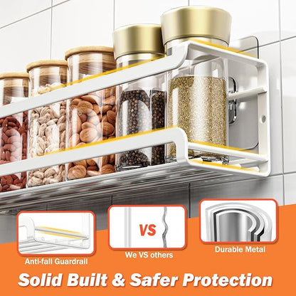 Spice Rack wall mounted 2 Pack, Space-Saving Spice Organizer for Spice Jars and Seasonings,Screw or Adhesive Hanging Spice Rack Organizer for Your Kitchen Cabinet,or Pantry Door,White