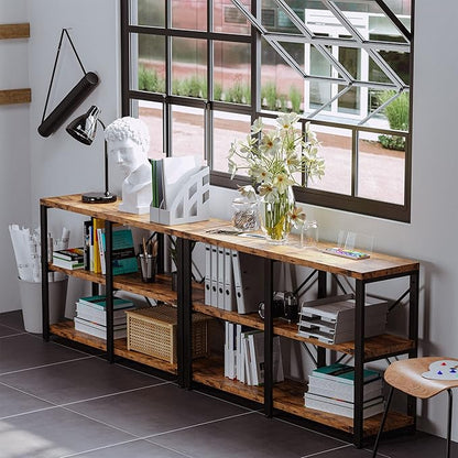 IRONCK Rustic Entryway Console Table, Long Hallway Table 47 in 3-Tier, TV Stand Entertainment Center Media Stand for Living Room, Industrial Style, Vintage Brown