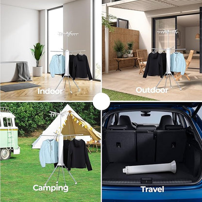 4-Legged Clothes Drying Rack Foldable,Octopus-Shaped Portable Laundry Drying Rack,Outdoor and Indoor Collapsible Drying Rack with 4 Pulleys,2 Tier