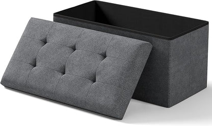 Storage Ottoman Bench, Folding Ottoman Foot Rest, 15 x 30 x 15 Inches, End of Bed Bench,Storage Chest, for Living Room, Bedroom, Hallway, Entryway, Dark Gray
