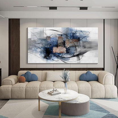 Mofutinpo Canvas Wall Art for Living Room, Bedroom, Office - Large Wall Art Decor - Abstract Wall Art - Modern Black and White Paintings,Blue and Grey Wall Decor, Artwork and Pictures for Wall 24×48