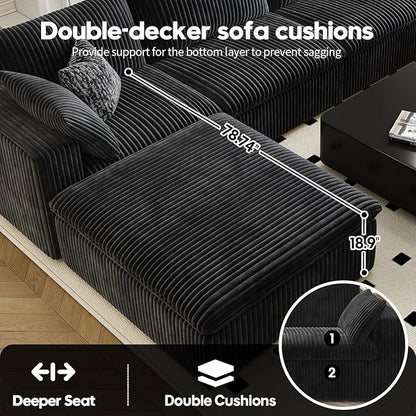 157.5" Cloud Couch Oversized Modular Sectional Sofa for Living Room,Modern Sofa with Deep Seat，U-Shape Boneless Couch with 2 Ottoman,Comfy Upholstered Couches for Apartment, Studio, Office,Black