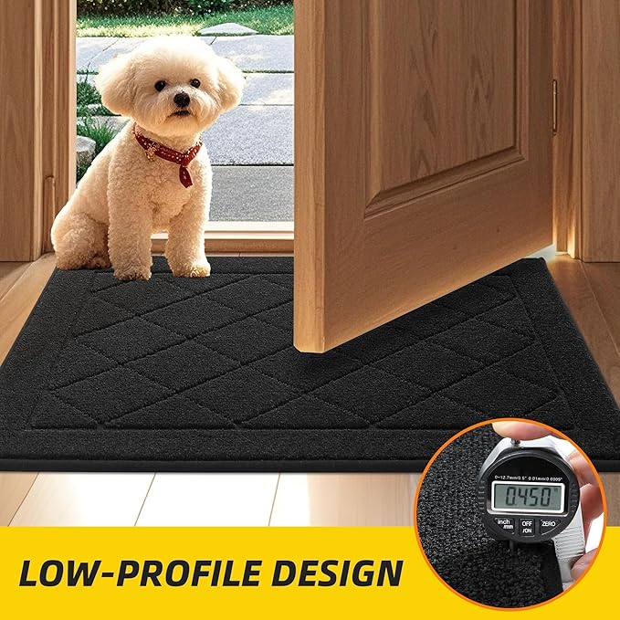 JSEI Dirt Trapper Door Mat 20"x32", Non-Slip Washable Entryway Mats, Dog Door Mat, Stain Resistant and Absorbent Floor Mats, Low Profile Welcome Mat for Front Back Door, Black