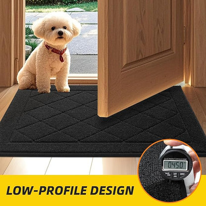 JSEI Dirt Trapper Door Mat 20"x32", Non-Slip Washable Entryway Mats, Dog Door Mat, Stain Resistant and Absorbent Floor Mats, Low Profile Welcome Mat for Front Back Door, Black