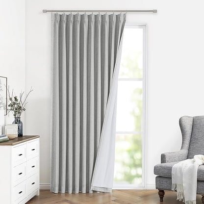 Vision Home Light Gray Pinch Pleated Full Blackout Curtains Linen Blended Thermal Insulated Window Panels 102 inch for Bedroom Living Room Darkening Grey Pleat Drapes with Hooks Back Tab 60"Wx102"Lx1