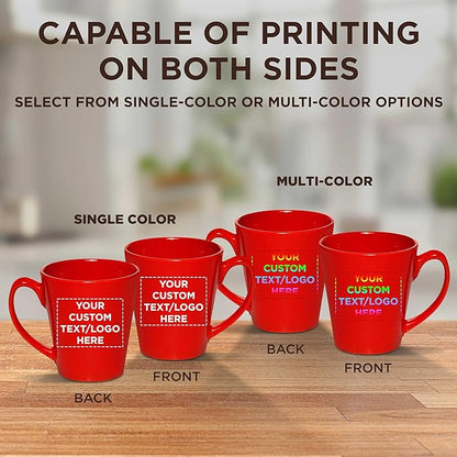 DISCOUNT PROMOS Custom Glossy Ceramic Latte Coffee Mug 12 oz. Set of 10, Personalized Bulk Pack - Perfect for Tea, Espresso, Cappuccino, Hot Cocoa - Red
