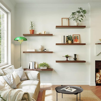 Large Floating Shelves for Wall Set of 3 Wooden Wall Shelves 30 in x 12.75 in x 2 in Room Decor Long Shelf with Invisible Wall Mount Bracket for Bedroom Kitchen Living Room Walnut