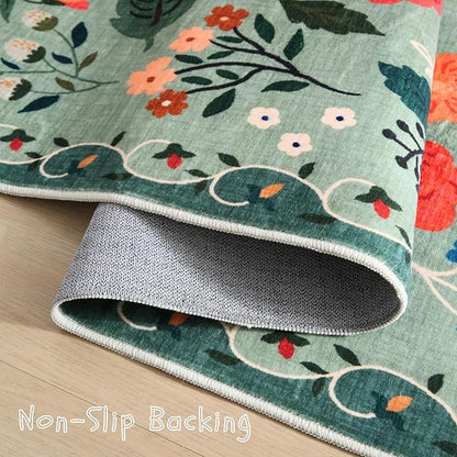 Runner Rug for Hallways Kitchen Rug Non Slip 2'x 6' Washable Rugs with Rubber Backing Soft Floral Carpet Runner for Hallways, Kitchen, Laundry, Bedroom, Bathroom(Green)