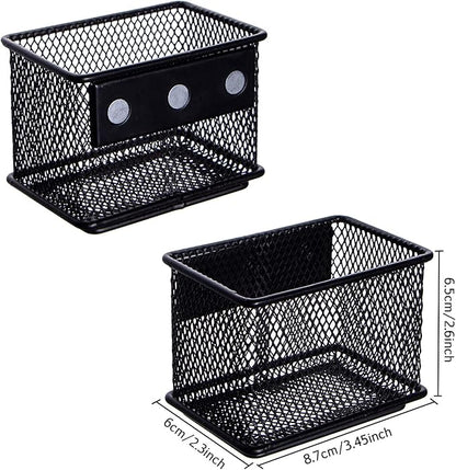 dedoot 2 Pack Magnetic Pen Holder, 3.45x2.3x2.6 Inch Magnetic Basket Locker Organizer Metal Mesh Pencil Memo Holder for Whiteboard, Fridge, Desk, Offices