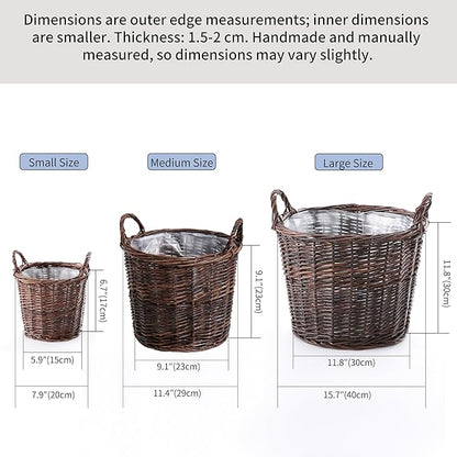 Handwoven Red Willow Planter Basket with Waterproof Liner – Natural Brown Decorative Flower Pot Holder for Indoor Use - Small Size (Inner Top Ø 7", Inner Height 5.9")