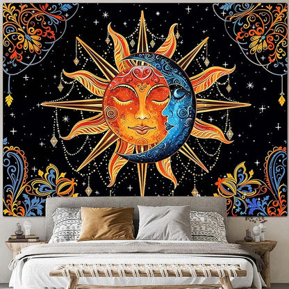 Lunerfex Sun and Moon Tapestry Mandala Wall Tapestry, Cute Tapestries for Bedroom Ceiling Tapestries Wall Hanging for Bedroom Living Room Decor Sun-1 44"x60"