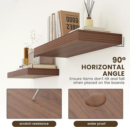 Deep Floating Shelves for Wall | 12 Inch Deep Floating Shelves 30 Inches Long Set of 2 | Rustic Walnut Floating Shelves for Living Room Bathroom Laundry Room Bedroom Kitchen Home Office